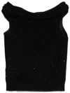 Roberto Collina Wool Top With Micro Sequins And Draped Detail In Black