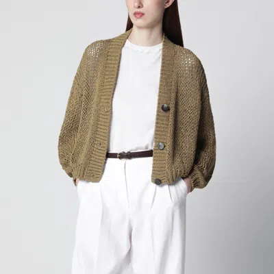 Roberto Collina Military Green Cotton-blend Knit Cardigan In Brown