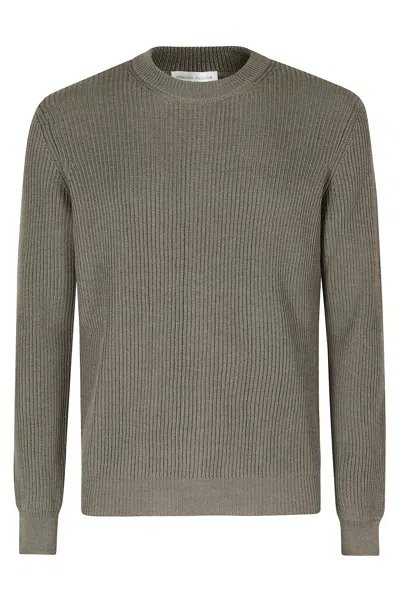 Roberto Collina Military Green Ribbed Crew-neck Merino Wool Sweater In Multi