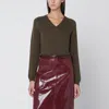 Roberto Collina Military Green Wool V-neck Sweater In Brown