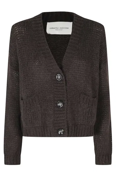 Roberto Collina Mocha V-neck Chunky Knit Alpaca-blend Cardigan In Brown