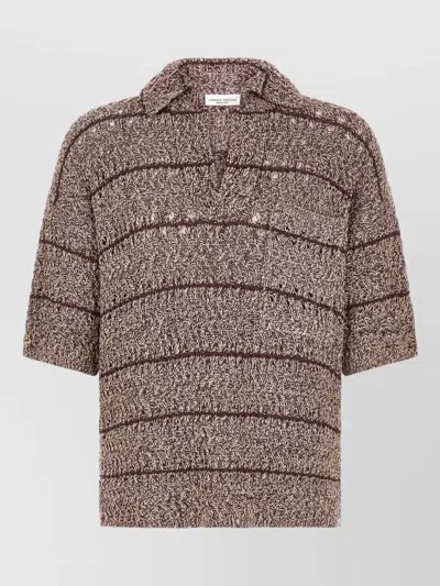 Roberto Collina Mouline Polo Shirt Short Sleeve Striped In Brown