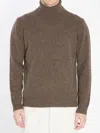 Roberto Collina Turtleneck Sweater In Merino Wool And Cashmere Blend In Brown