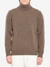 Roberto Collina Turtleneck Sweater In Merino Wool And Cashmere Blend In Brown