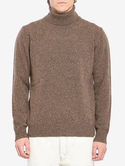 Roberto Collina Turtleneck Sweater In Merino Wool And Cashmere Blend In Brown