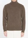 Roberto Collina Turtleneck Sweater In Merino Wool And Cashmere Blend In Brown