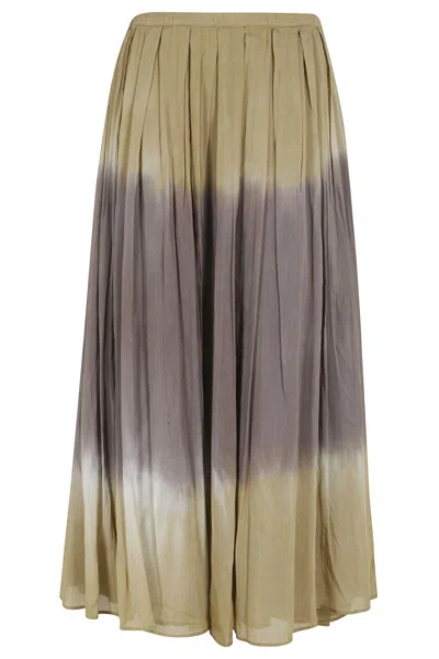 Roberto Collina Mud Green Tie-dye Pleated Cotton-blend Maxi Skirt In Multi