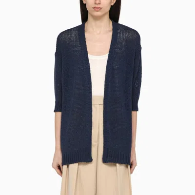 Roberto Collina Navy Blue Cardigan In Cotton Blend Knit