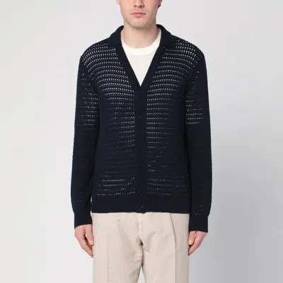 Roberto Collina Navy Blue Perforated Cardigan In Cotton