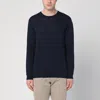 Roberto Collina Cotton Crew Neck Sweater With Ribbed Cuffs And Hem In Blue