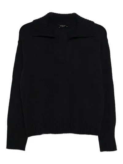 Roberto Collina Navy Blue Wool Polo Shirt In Black