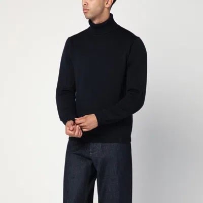 Roberto Collina Navy Blue Wool Turtleneck Sweater