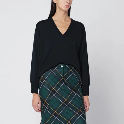 Roberto Collina Navy Blue Wool V-neck Sweater