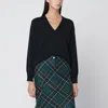 Roberto Collina Navy Blue Wool V-neck Sweater In Black