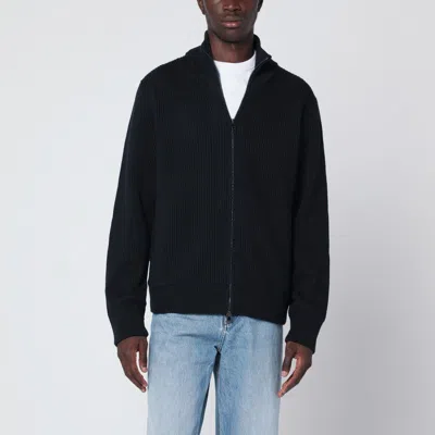 Roberto Collina Navy Blue Wool Zip Cardigan In Black