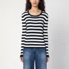 Roberto Collina Navy Blue/ecru Striped Sweater In Cotton