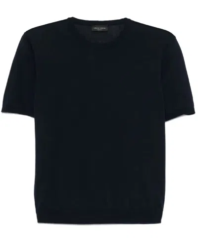 Roberto Collina Navy Crew Neck T-shirt In Black