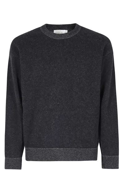 Roberto Collina Navy Felted Vanise Ribbed Merino Wool Sweater In Blue