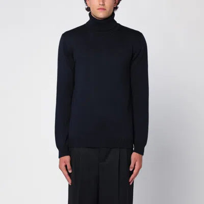 ROBERTO COLLINA NAVY MERINO WOOL TURTLENECK PULLOVER