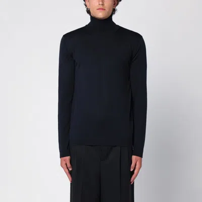 Roberto Collina Navy Merino Wool Turtleneck Sweater In Blue