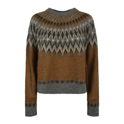 Roberto Collina Nordic Jacquard Sweater In Brown