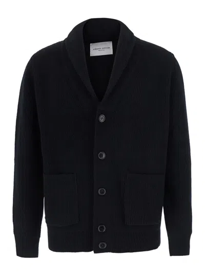 Roberto Collina Notched Revers Wool Lapel Jacket With Front Buttons In Black