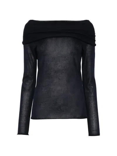 Roberto Collina Off-the-shoulder Semi-sheer Sweater In Black