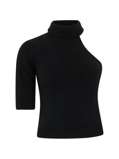 Roberto Collina One-shoulder Roll-neck Sweater In Black
