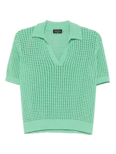 Roberto Collina Open-knit Polo T-shirt In Green