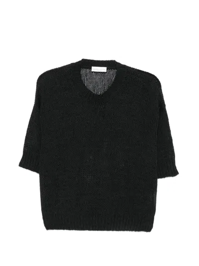 Roberto Collina Open-knit Short-sleeve Sweater In Black