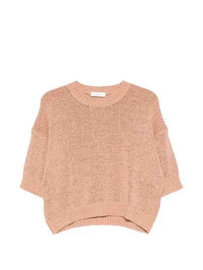 Roberto Collina Open Knit Short Sleeve Sweater Woman Nude In Neutral