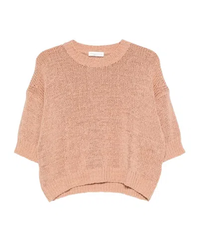 Roberto Collina Open Knit Short Sleeve Sweater Woman Nude In Neutral
