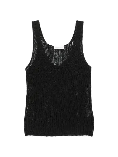 Roberto Collina Open Knit V Neck Top Woman Black
