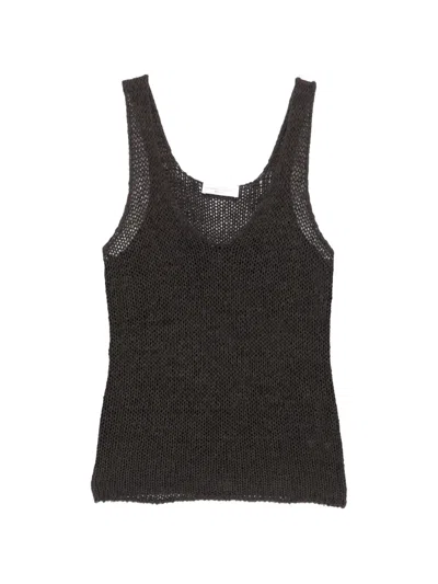 Roberto Collina Open-knit V-neck Top In Black