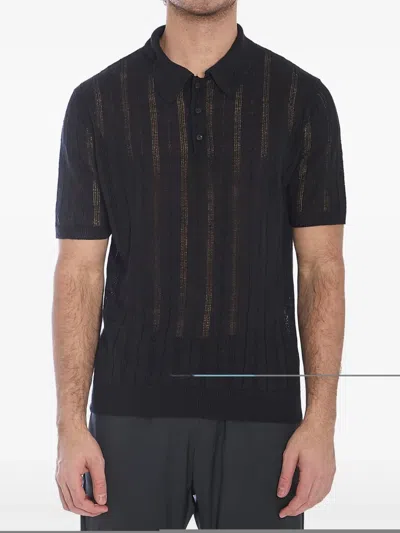 Roberto Collina Openwork Knit Polo Shirt In Black