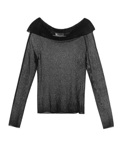 Roberto Collina Openwork Lace-effect Off-the-shoulder Sweater In Blue