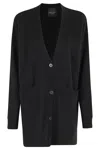 Roberto Collina Oversized Black Cardigan With V-neckline And Front Pockets In Black