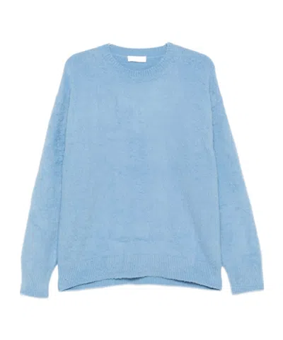 Roberto Collina Oversized Crew Neck Knit Sweater In Blue