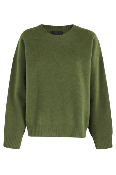 Roberto Collina Oversized Crew Neck Sweater In Musk Merino Wool In Green
