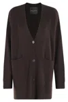 Roberto Collina Oversized Ebony Cardigan With V-neck And Front Pockets In Brown
