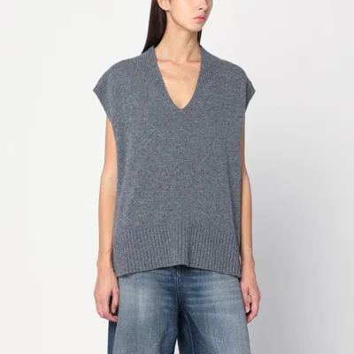 Roberto Collina Oversized Grey Wool Vest In Gray
