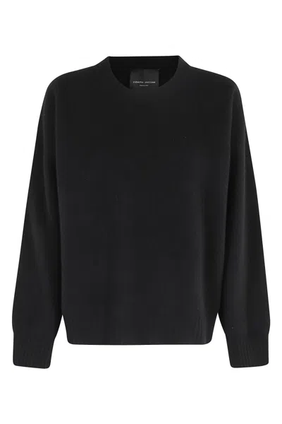 Roberto Collina Oversized Merino Wool Sweater With Classic Crew Neckline In Black