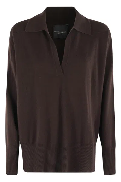 Roberto Collina Oversized Polo Shirt With Classic Collar In Brown