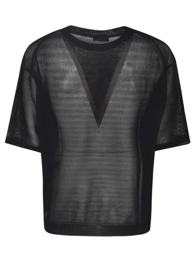 Roberto Collina Patched Pocket See Through Ribbed Top In Black