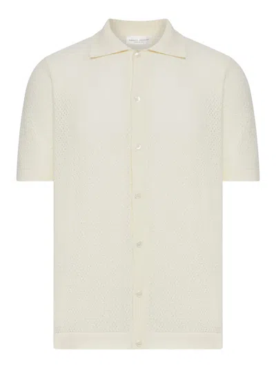 Roberto Collina Perforated Knit Shirt With Classic Collar In Neutral