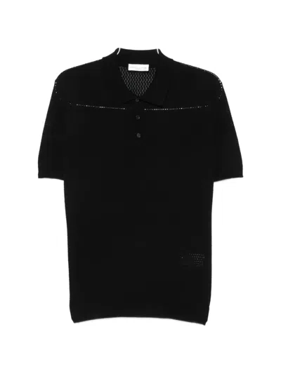 Roberto Collina Perforated-knit Polo Shirt In Black
