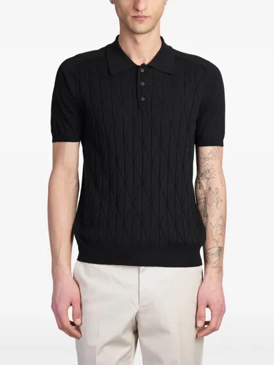 Roberto Collina Pointelle-detailed Polo Shirt In Black