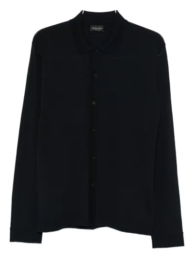 Roberto Collina Polo-collar Merino Wool Cardigan In Blue