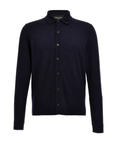 Roberto Collina Polo-collar Merino Wool Cardigan In Black