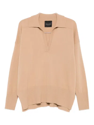 Roberto Collina Polo-collar Ribbed-hem Sweater In Brown